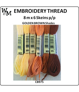 W&M Embroidery Thread GOLDEN BROWN Shades 8m x6 Skeins