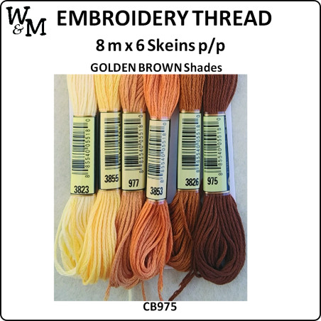 W&M Embroidery Thread GOLDEN BROWN Shades 8m x6 Skeins