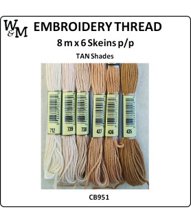 W&M Embroidery Thread TAN Shades 8m x 6 Skeins