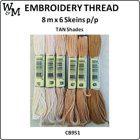 W&M Embroidery Thread TAN Shades 8m x 6 Skeins