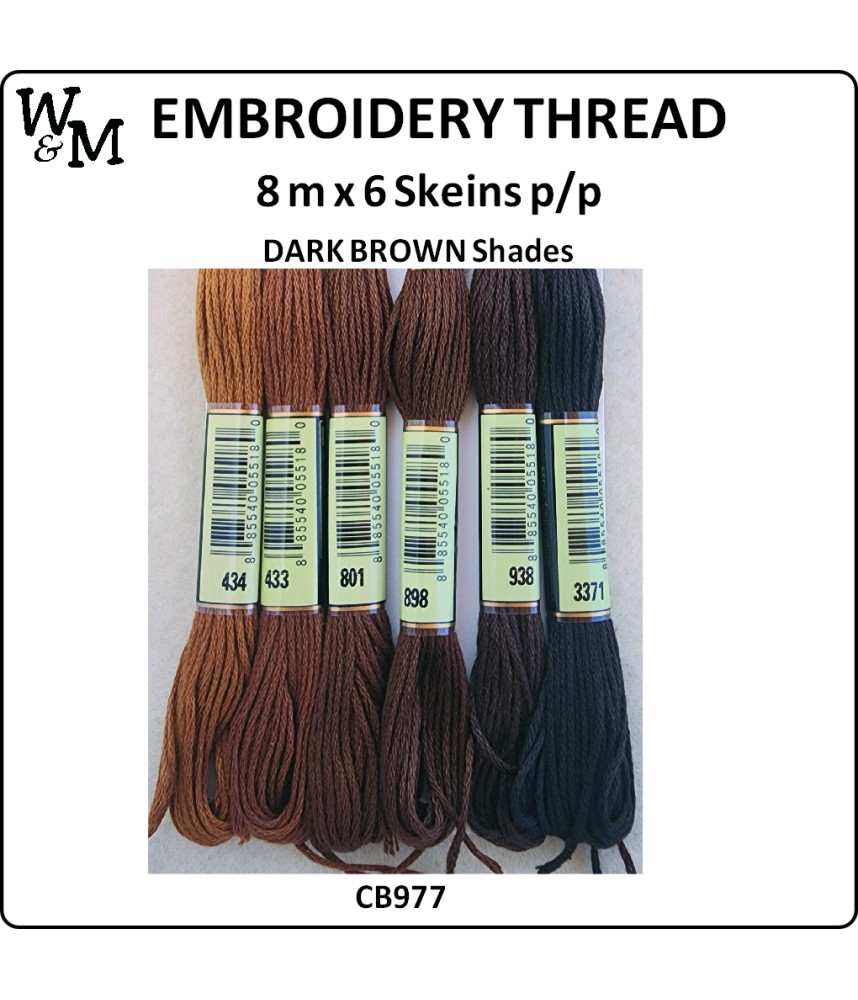 W&M Embroidery Thread DARK BROWN Shades 8m x 6 Skeins