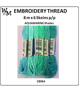 W&M Embroidery Thread AQUAMARINE Shades 8m x 6 Skeins
