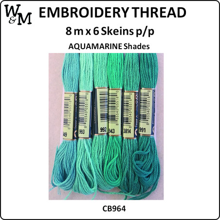 W&M Embroidery Thread AQUAMARINE Shades 8m x 6 Skeins