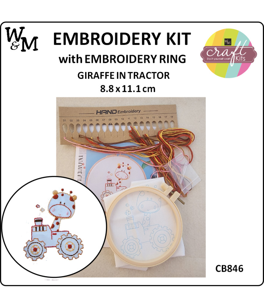 W&M Embroidery KIT GIRAFFE TRACTOR + E/HOOP 8.8×11.1cm