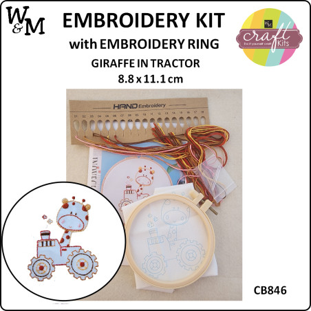 W&M Embroidery KIT GIRAFFE TRACTOR + E/HOOP 8.8×11.1cm