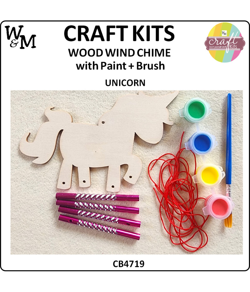 W&M Craft Kit WOOD Wind Chime UNICORN w Paint+Brush ea