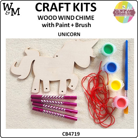 W&M Craft Kit WOOD Wind Chime UNICORN w Paint+Brush ea