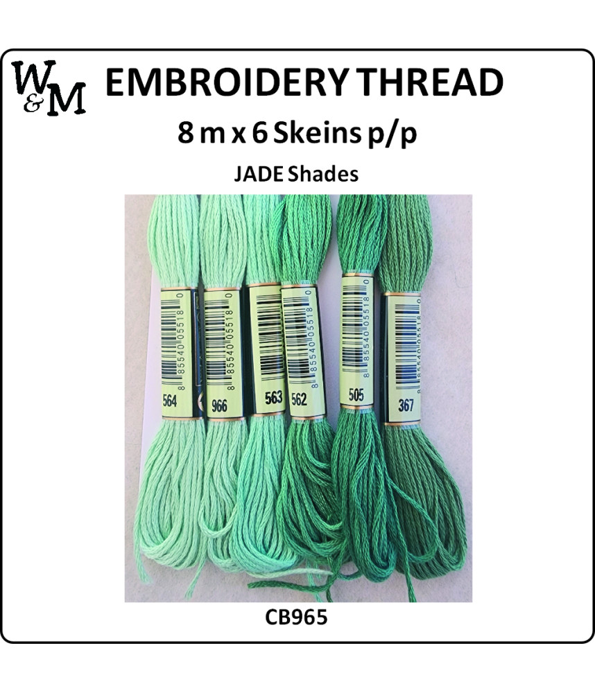 W&M Embroidery Thread JADE Shades 8m x 6 Skeins
