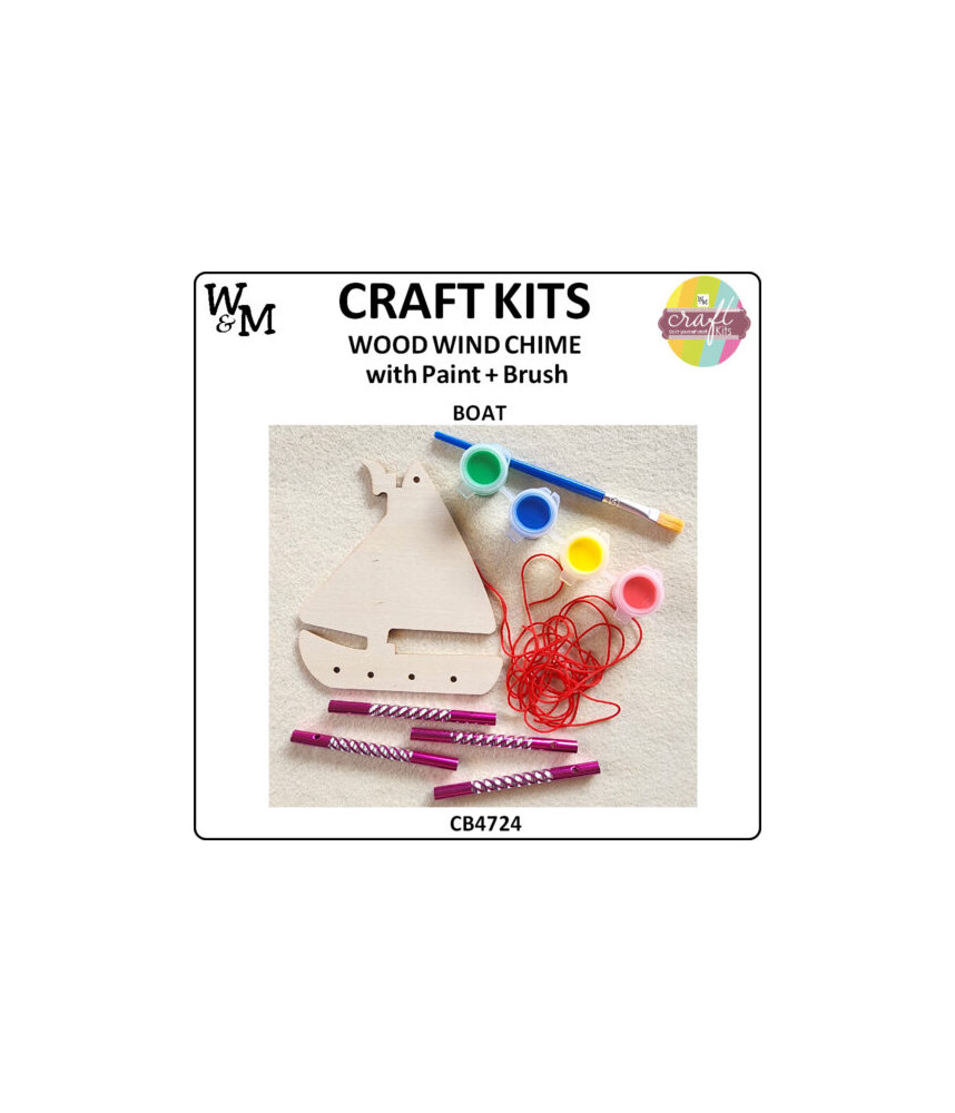W&M Craft Kit WOOD Wind Chime BOAT w Paint+Brush ea