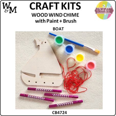 W&M Craft Kit WOOD Wind Chime BOAT w Paint+Brush ea