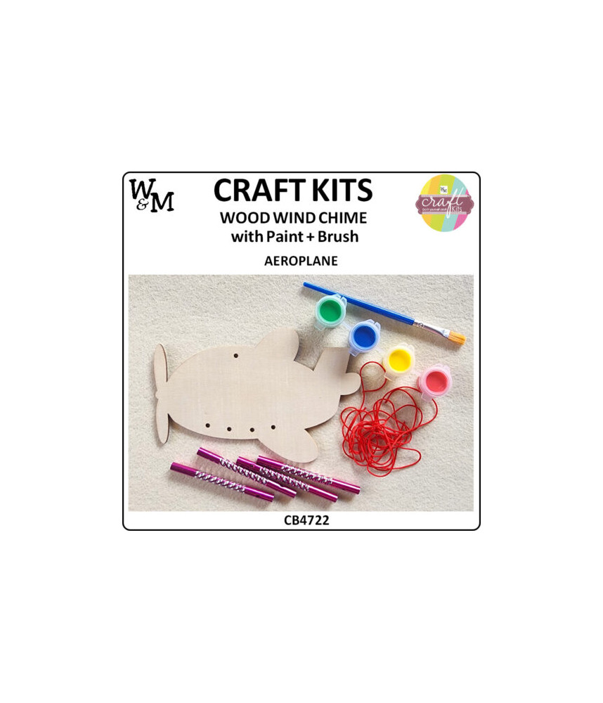 W&M Craft Kit WOOD Wind Chime A/PLANE w Paint+Brush ea