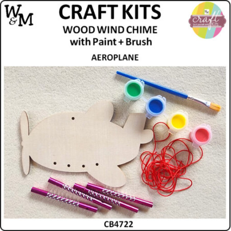 W&M Craft Kit WOOD Wind Chime A/PLANE w Paint+Brush ea