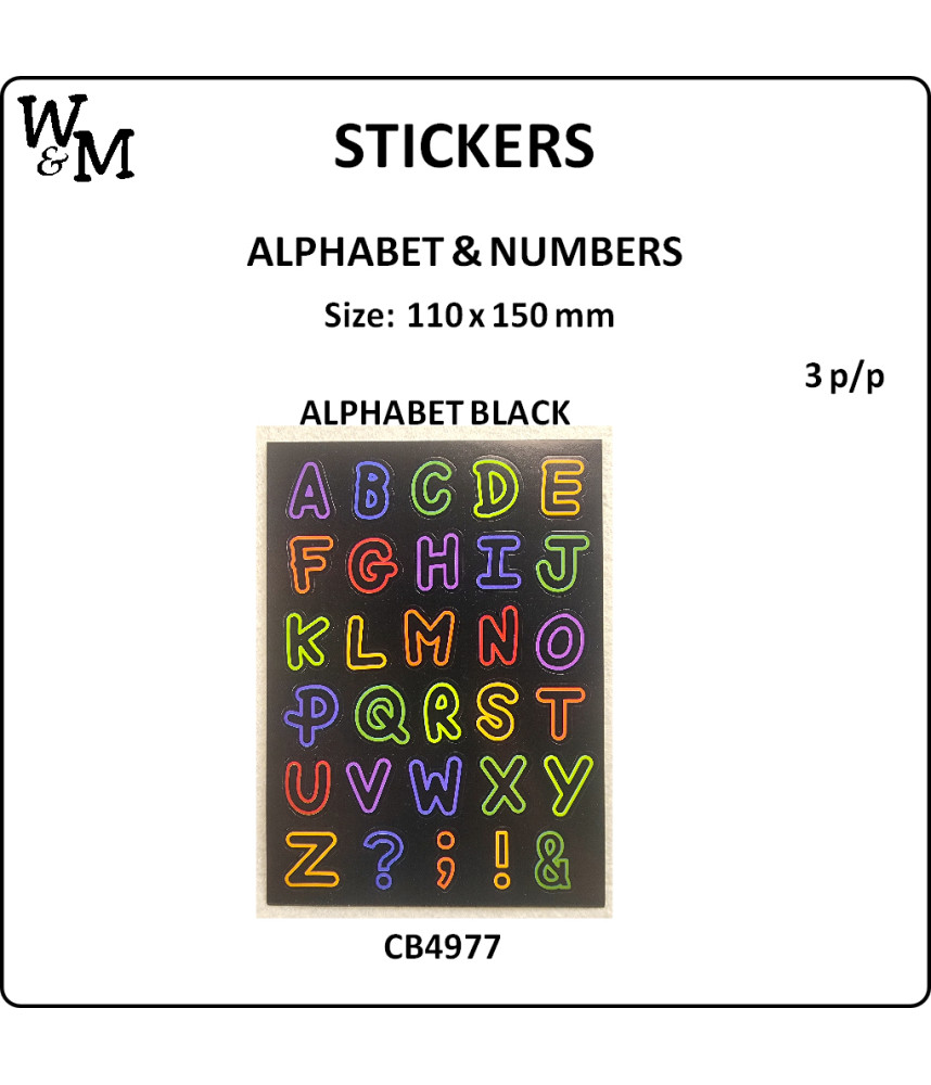 W&M Sticker ALPHABET BLACK x 3 p/p