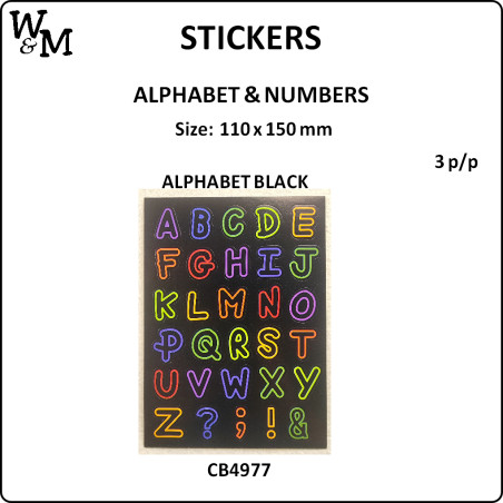 W&M Sticker ALPHABET BLACK x 3 p/p