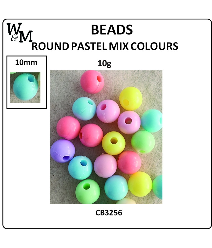 W&M Beads Round PASTEL MIX 10mm 10g
