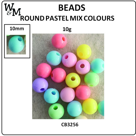 W&M Beads Round PASTEL MIX 10mm 10g