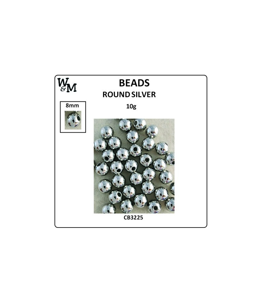 W&M Beads Round SILVER 8mm 10g