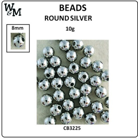 W&M Beads Round SILVER 8mm 10g
