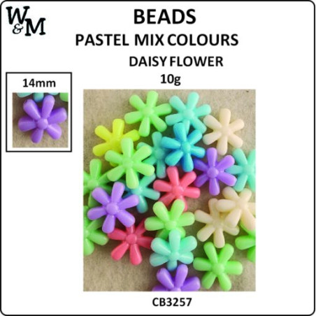 W&M Beads DAISY FLOWER PASTEL MIX 14mm 10g