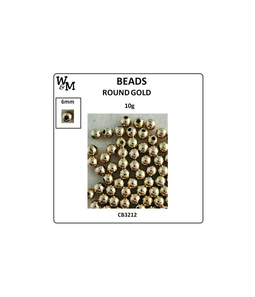 W&M Beads Round GOLD 6mm 10g