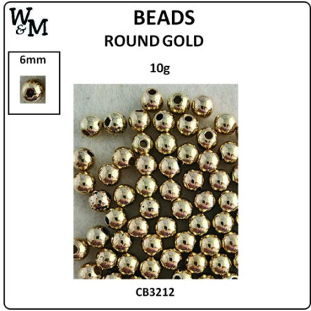 W&M Beads Round GOLD 6mm 10g