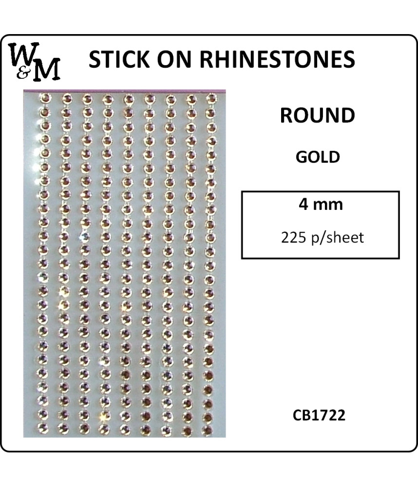 W&M - R/Stones Round Stick-On Gold 4mm