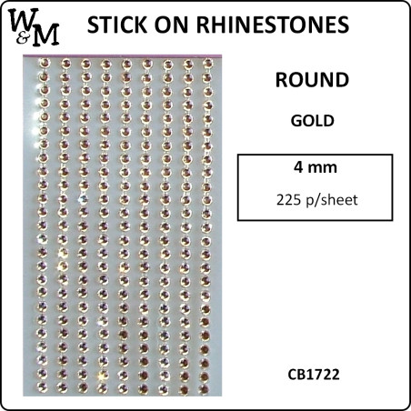 W&M - R/Stones Round Stick-On Gold 4mm