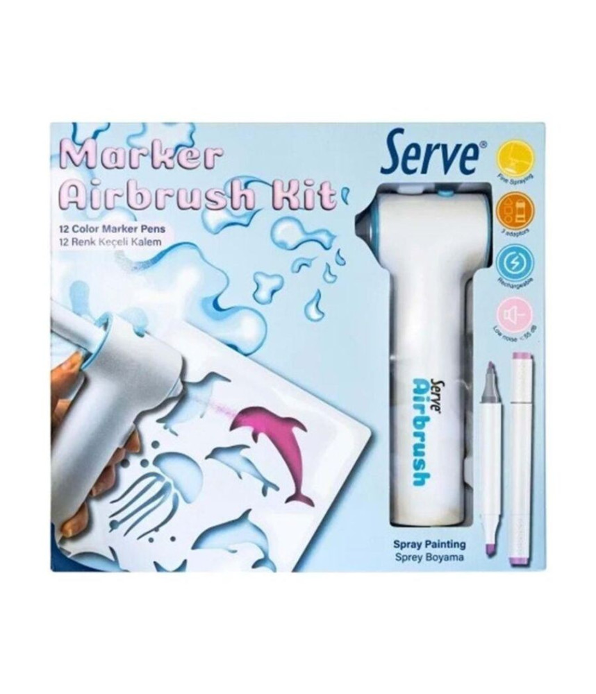 Serve Marker Airbrush Kit - 12 Felt-Tip Pens