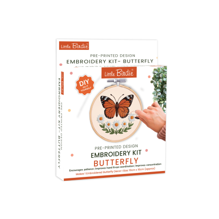 Little Birdie Embroidery Kit Pre-Printed Design - Butterfly