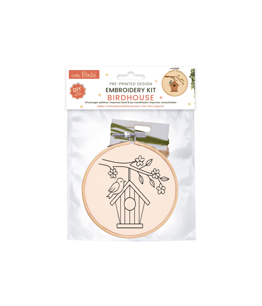 Little Birdie Embroidery Kit Pre-Printed Design - Birdhouse