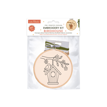 Little Birdie Embroidery Kit Pre-Printed Design - Birdhouse