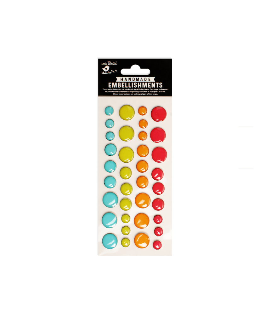 Little Birdie Self-Adhesive Handmade Resin Stickers -Glassy Dots Assorted Colours 36pc