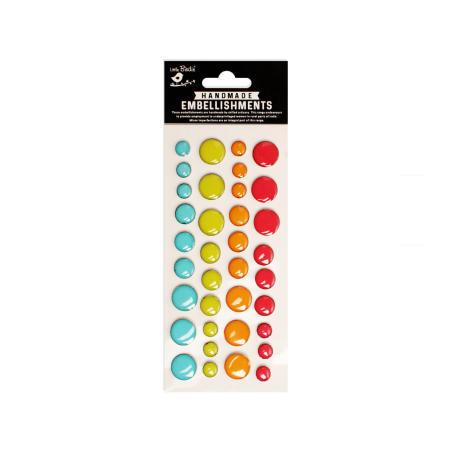 Little Birdie Self-Adhesive Handmade Resin Stickers -Glassy Dots Assorted Colours 36pc