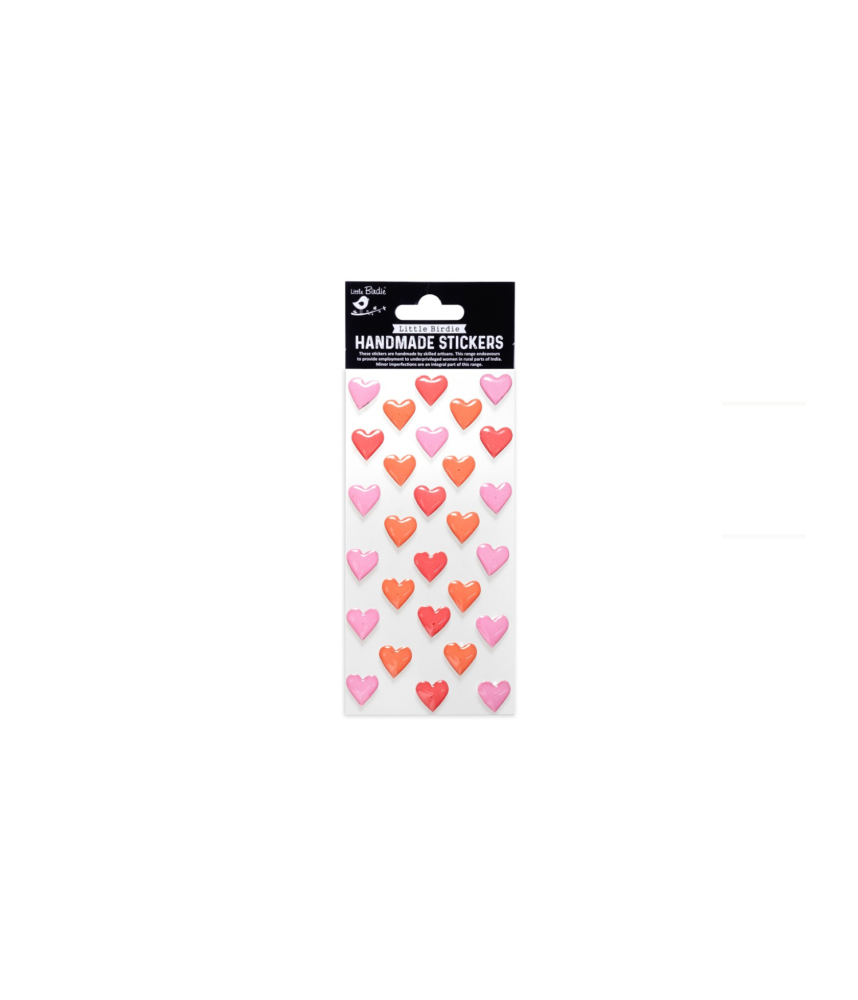 Little Birdie Self-Adhesive Handmade Resin Stickers - Rosy Red Hearts 2pc