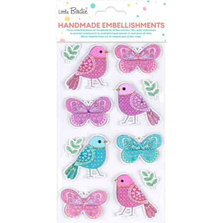 Little Birdie Self-adhesive Handmade Foil Stickers - Pretty Wings