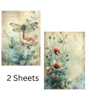 Little Bird - Decoupage Paper Dragonfly Blossom 70gsm A4 size 2design 4 sheets