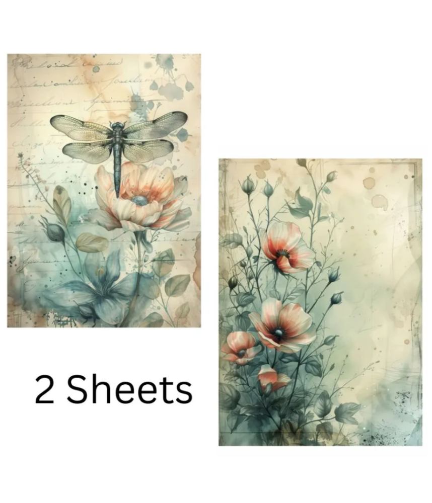 Little Bird - Decoupage Paper Dragonfly Blossom 70gsm A4 size 2design 4 sheets