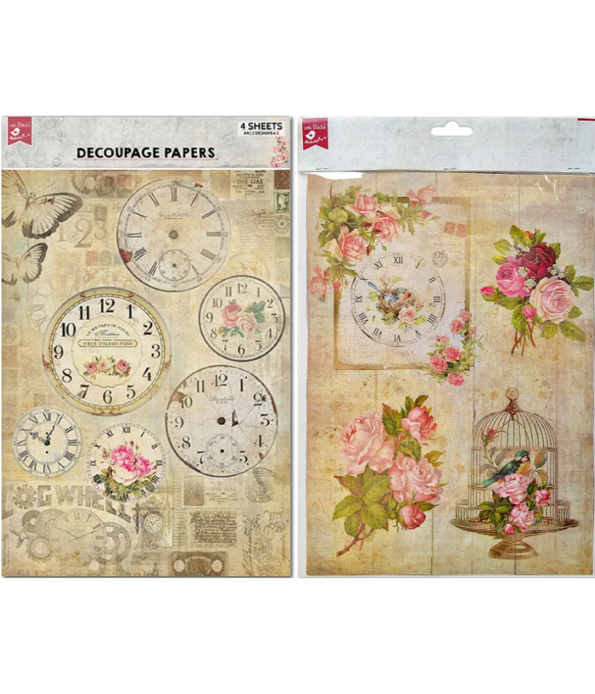 Little Birdie - Decoupage Papers A4 - Timeless Beauty 2Design 4Sheets