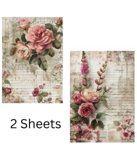 Little Birdie - Decoupage Paper Coral Rose 70gsm A4 size 2design 4 sheets