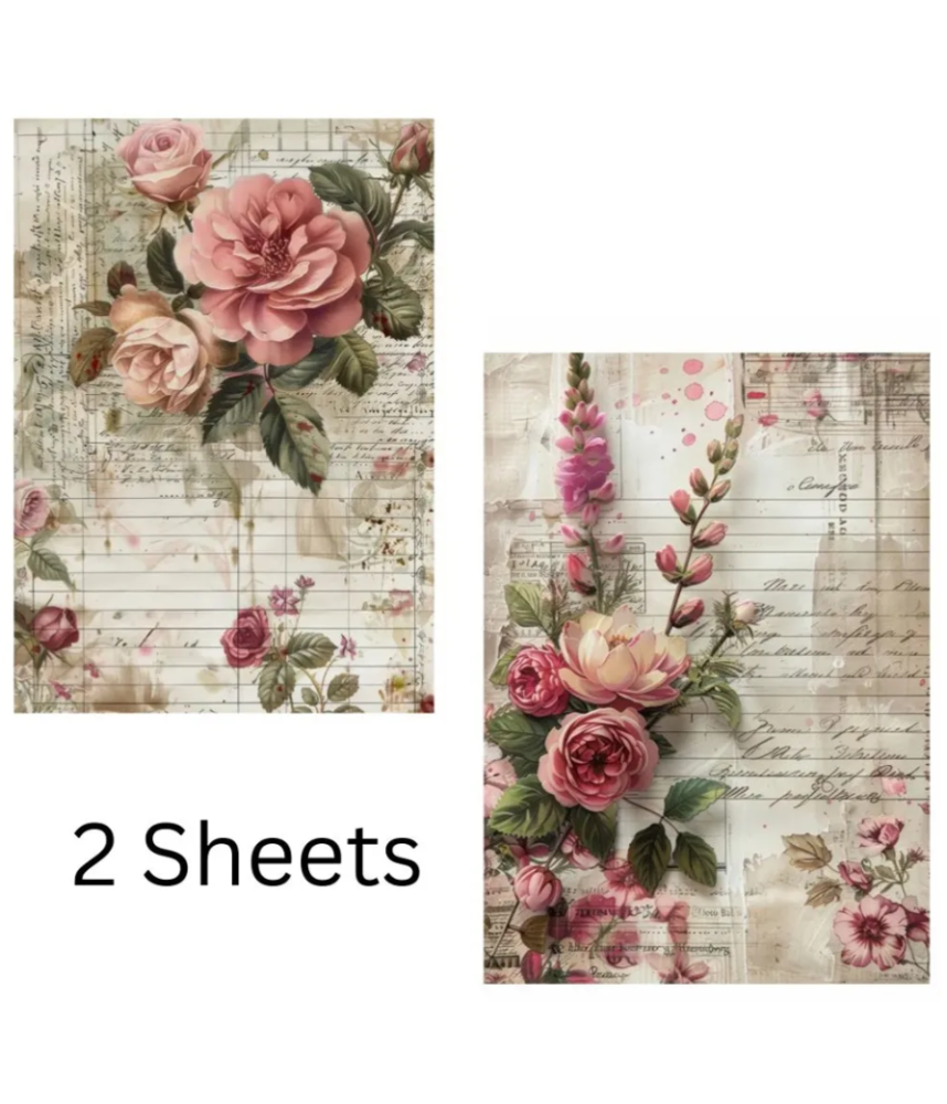 Little Birdie - Decoupage Paper Coral Rose 70gsm A4 size 2design 4 sheets