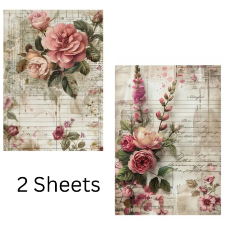 Little Birdie - Decoupage Paper Coral Rose 70gsm A4 size 2design 4 sheets