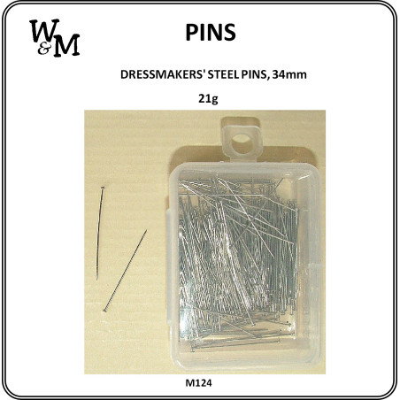 W&M Dressmakers Steel Pins 34 mm x 21g